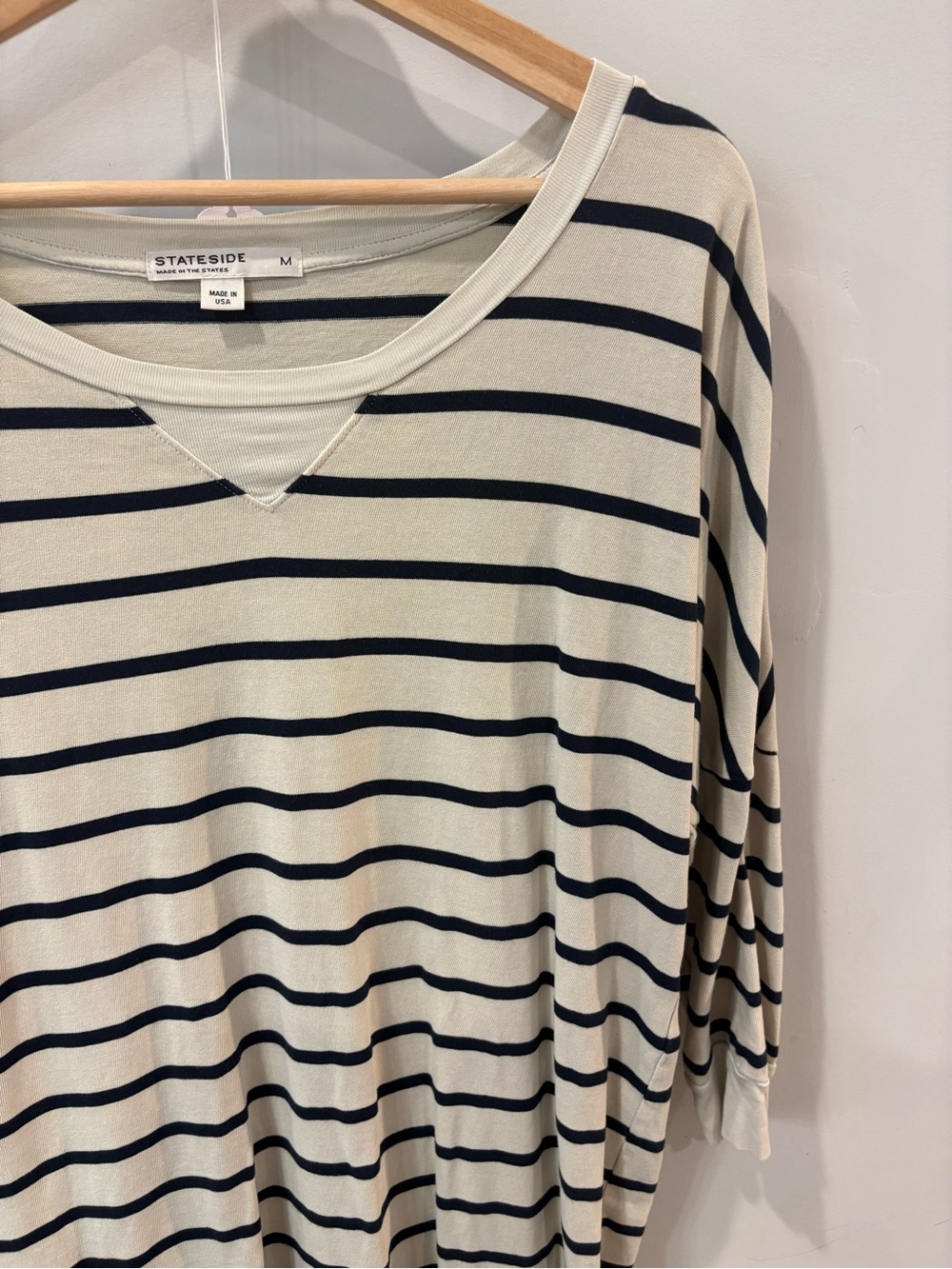 Stateside Cream and Black Striped Long-Sleeve T-shirt Dress Made in USA